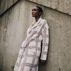 Anthropologie NVLT Plaid Teddy Coatigan Longline Pea Coat Jacket Size XL